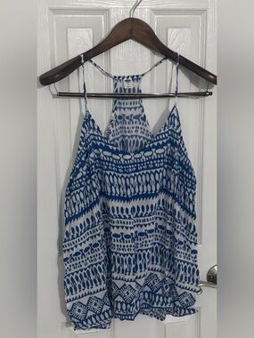 Old Navy Blue and White Printed Halter Tank Top
